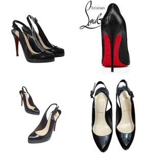 Christian Louboutin Womens Buckle Slingback Pumps US 9 EU 40 Black Patent